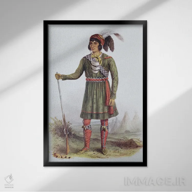 تابلو A Seminole Leader (From The Indian Tribes Of North America, Vol. II),اوسیولا (آسهاولا)، رهبر قبیله سمینول (از کتاب قبایل سرخپوست آمریکای شمالی، جلد دوم) اثر جورج کتلین (نقاش بومیان آمریکا) - نمای قابدار مشکی