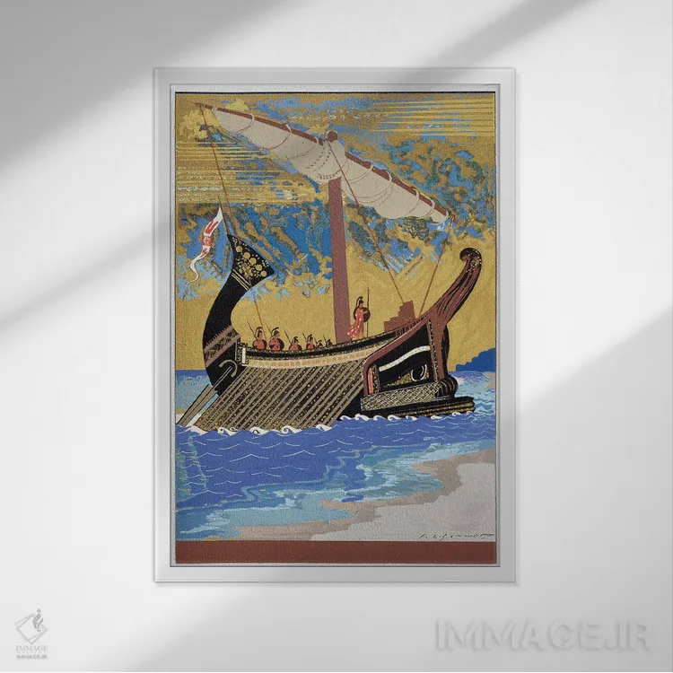 تابلو کشتی اودیسئوس (تصویرسازی از اودیسه هومر)، ۱۹۳۰–۱۹۳۳ اثر فرانسوا-لویی اشمید (هنرمند فرانسوی) - نمای قابدار سفید