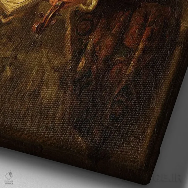 تابلو مردی با ویولن اثر گریت دو (نقاش هلندی سبک باروک) - نمای نزدیک بافت بوم