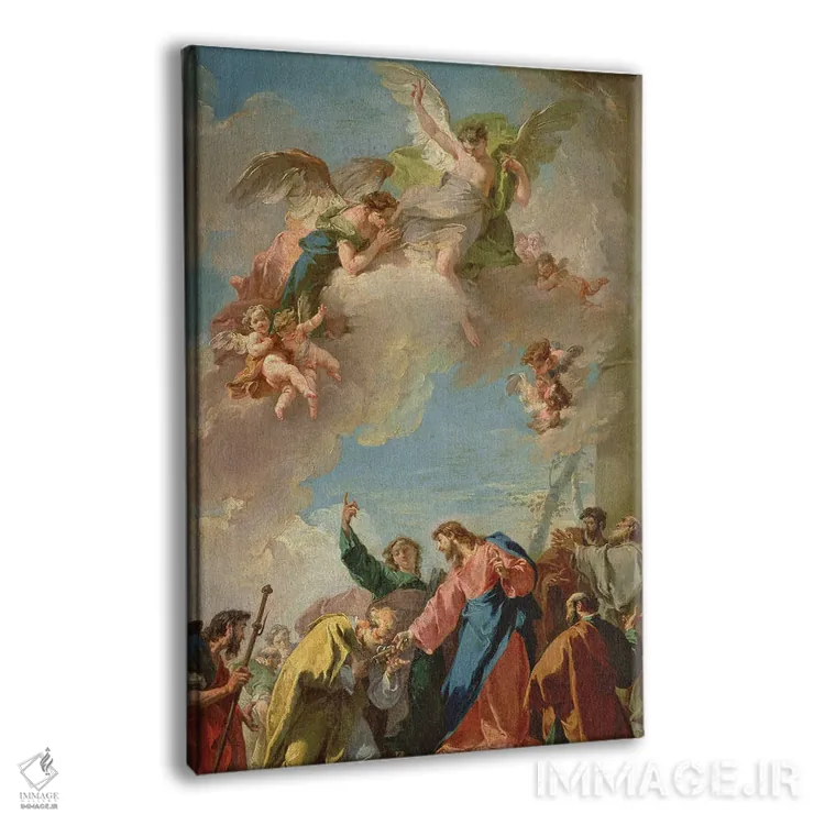 تابلو عیسی کلیدهای بهشت را به سنت پیتر میدهد اثر جیووانی باتیستا پیتونی (نقاش باروک ایتالیایی) - نمای پرسپکتیو محصول