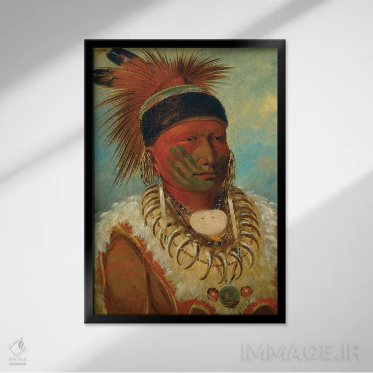 تابلو Head Chief Of The Iowas, 1844-45,ابر سفید، رئیس اعظم قبیله ایوا، ۱۸۴۴-۴۵ اثر جورج کتلین (نقاش بومیان آمریکا) - نمای قابدار مشکی