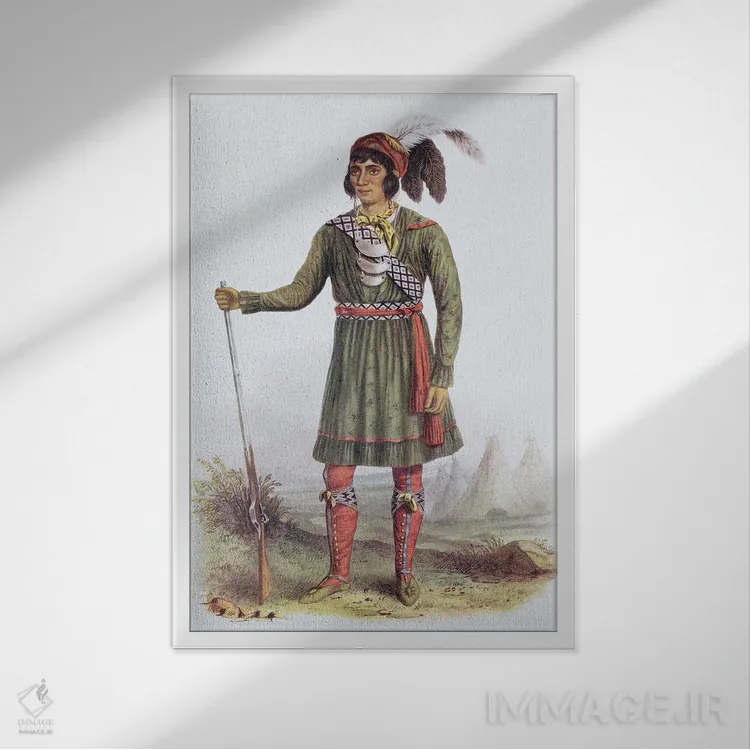 تابلو A Seminole Leader (From The Indian Tribes Of North America, Vol. II),اوسیولا (آسهاولا)، رهبر قبیله سمینول (از کتاب قبایل سرخپوست آمریکای شمالی، جلد دوم) اثر جورج کتلین (نقاش بومیان آمریکا) - نمای قابدار سفید