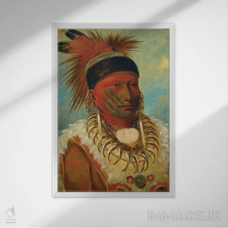 تابلو Head Chief Of The Iowas, 1844-45,ابر سفید، رئیس اعظم قبیله ایوا، ۱۸۴۴-۴۵ اثر جورج کتلین (نقاش بومیان آمریکا) - نمای قابدار سفید