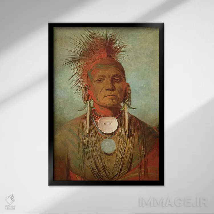تابلو An Iowa Medicine Man, c.1844-45,سینانتیا، مرد داروی ایوا، حدود ۱۸۴۴-۴۵ اثر جورج کتلین (نقاش بومیان آمریکا) - نمای قابدار مشکی