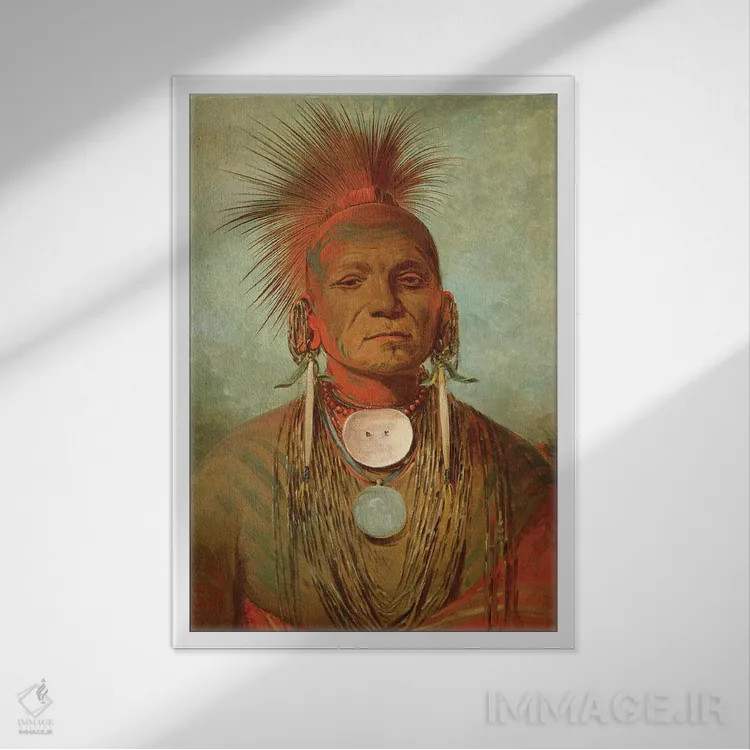 تابلو An Iowa Medicine Man, c.1844-45,سینانتیا، مرد داروی ایوا، حدود ۱۸۴۴-۴۵ اثر جورج کتلین (نقاش بومیان آمریکا) - نمای قابدار سفید