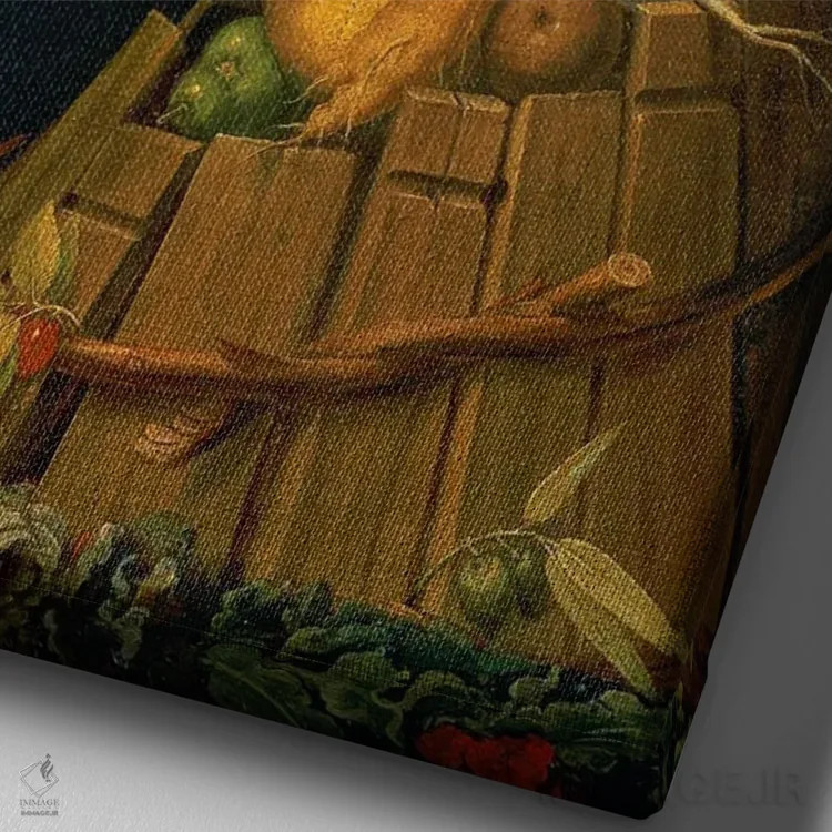 تابلو From A Series Depicting The Four Seasons, 1573,پاییز، از مجموعه چهار فصل، ۱۵۷۳ اثر جوزپه آرچیمبولدو (نقاش سورئالیست ایتالیایی) - نمای نزدیک بافت بوم