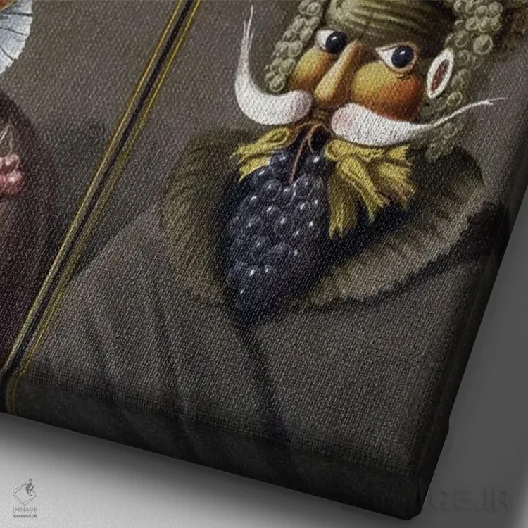 تابلو چهار فصل: مردانی با سر سبزیجات به سبک جوزپه آرچیمبولدو اثر جوزپه آرچیمبولدو (نقاش سورئالیست ایتالیایی) - نمای نزدیک بافت بوم