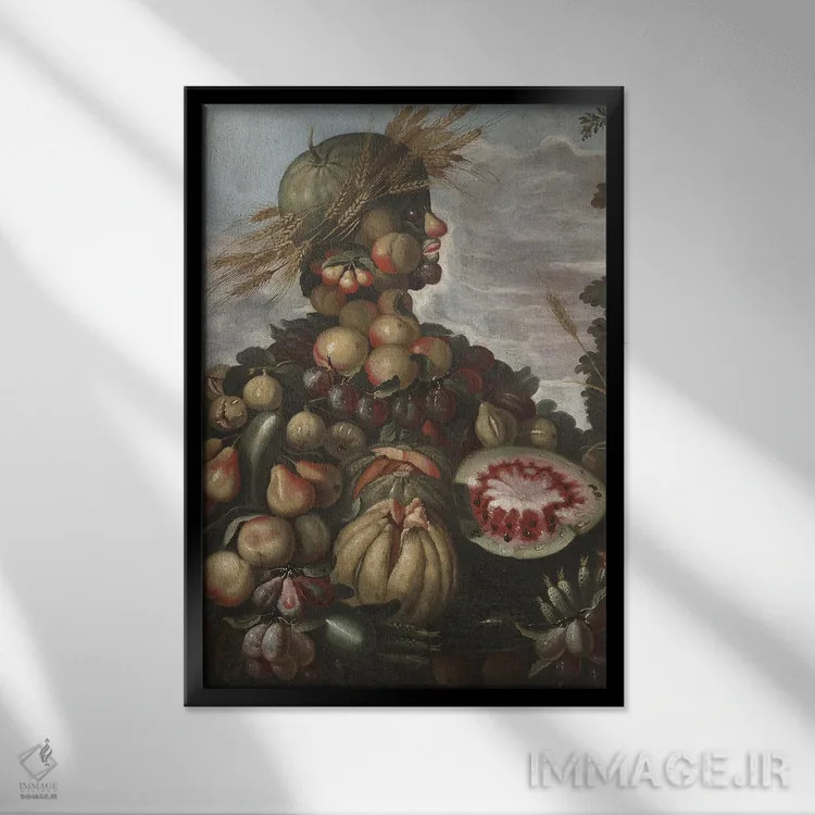 تابلو C.1580-1600,پاییز، حدود ۱۵۸۰-۱۶۰۰ اثر جوزپه آرچیمبولدو (نقاش سورئالیست ایتالیایی) - نمای قابدار مشکی