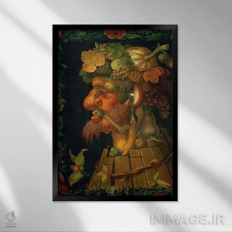 تابلو From A Series Depicting The Four Seasons, 1573,پاییز، از مجموعه چهار فصل، ۱۵۷۳ اثر جوزپه آرچیمبولدو (نقاش سورئالیست ایتالیایی) - نمای قابدار مشکی
