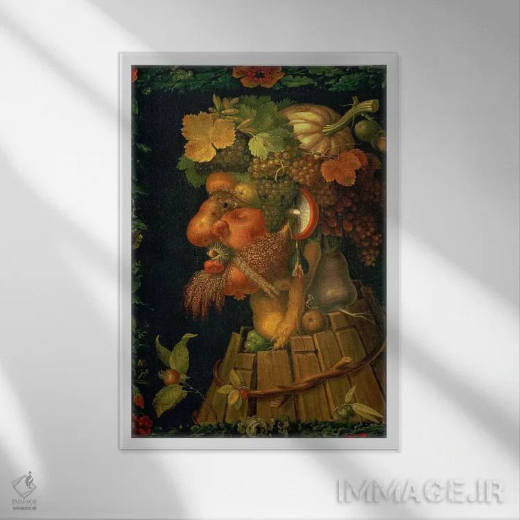 تابلو From A Series Depicting The Four Seasons, 1573,پاییز، از مجموعه چهار فصل، ۱۵۷۳ اثر جوزپه آرچیمبولدو (نقاش سورئالیست ایتالیایی) - نمای قابدار سفید