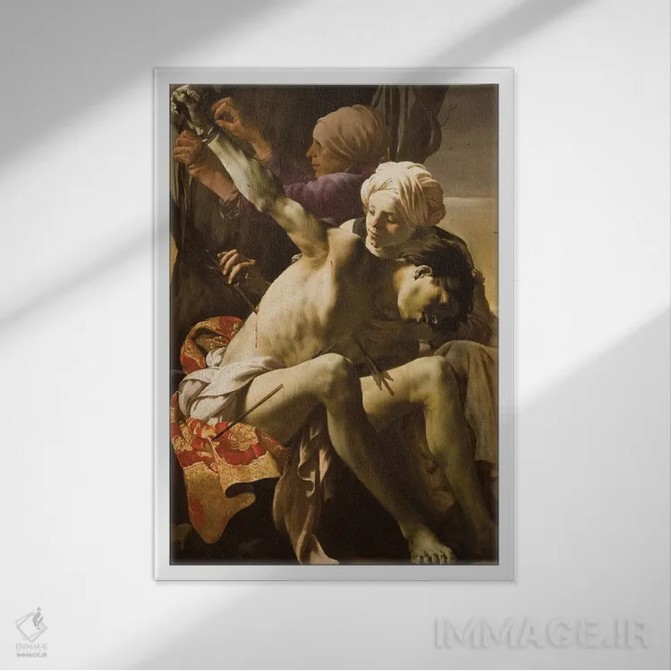 تابلو 1625,سن سباستین در حال مراقبت توسط ایرنه، ۱۶۲۵ اثر هندریک تر بروخن - نمای قابدار سفید