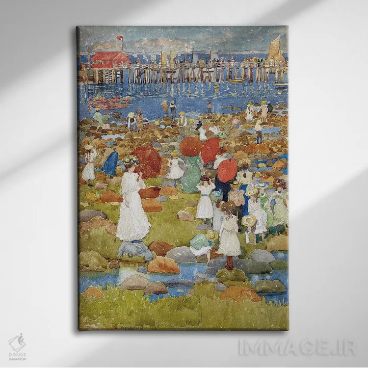 تابلو ساحل سنگی اثر موریس برزیل پرندرگست (نقاش امپرسیونیست آمریکایی) - نمای روبهرو روی دیوار