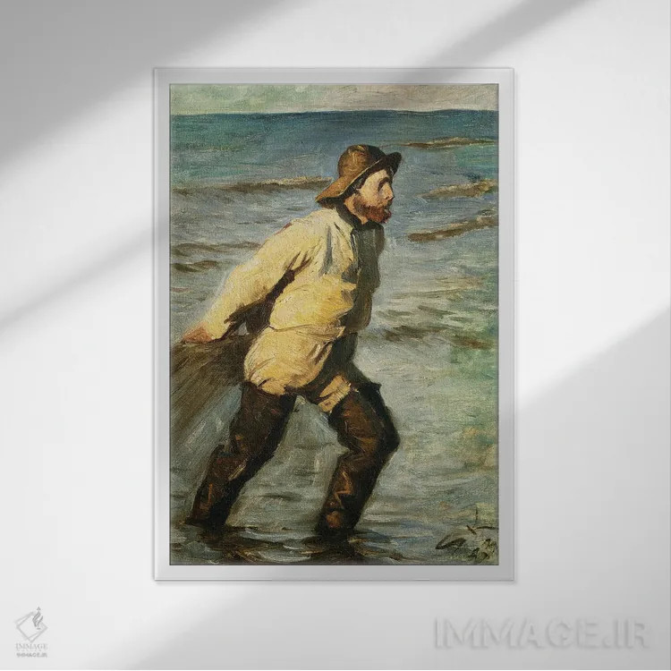 تابلو ماهیگیری که تورهایش را بالا میکشد، ۱۸۸۳ اثر پدر سورین کرُیِر - نمای قابدار سفید