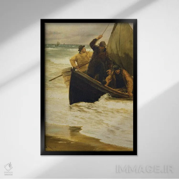 تابلو ماهیگیر بازگشته به خانه، اسکاین، ۱۸۸۵ اثر پدر سورین کرُیِر - نمای قابدار مشکی