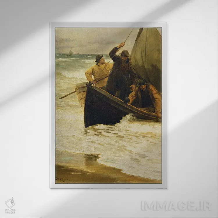 تابلو ماهیگیر بازگشته به خانه، اسکاین، ۱۸۸۵ اثر پدر سورین کرُیِر - نمای قابدار سفید