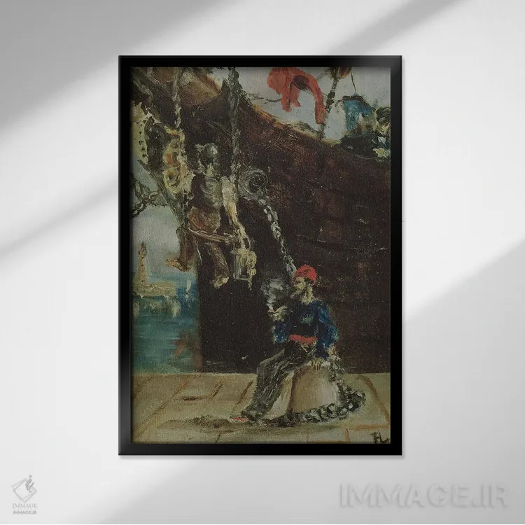 تابلو ملوانی بر اسکله، ۱۸۸۰ اثر آنری دو تولوز-لوترک - نمای قابدار مشکی