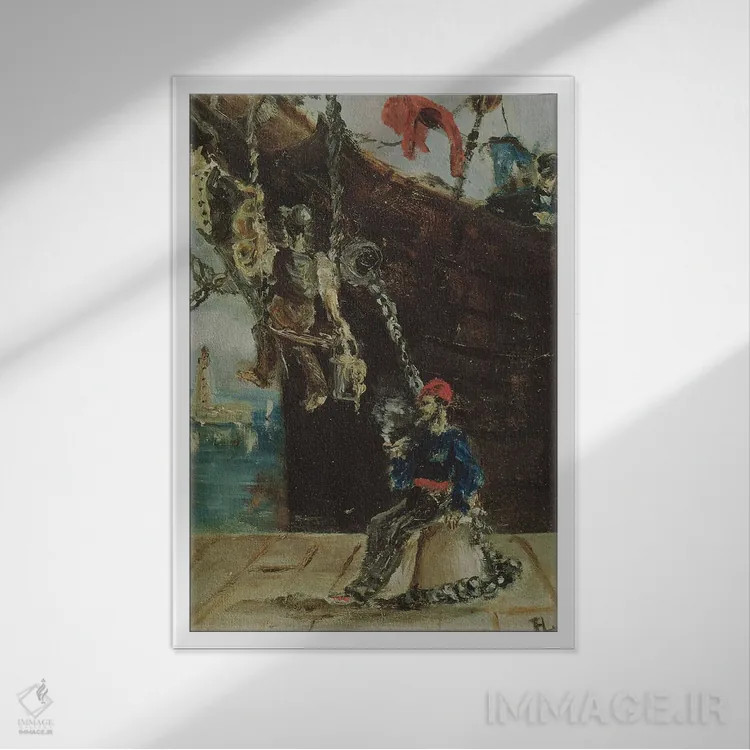 تابلو ملوانی بر اسکله، ۱۸۸۰ اثر آنری دو تولوز-لوترک - نمای قابدار سفید