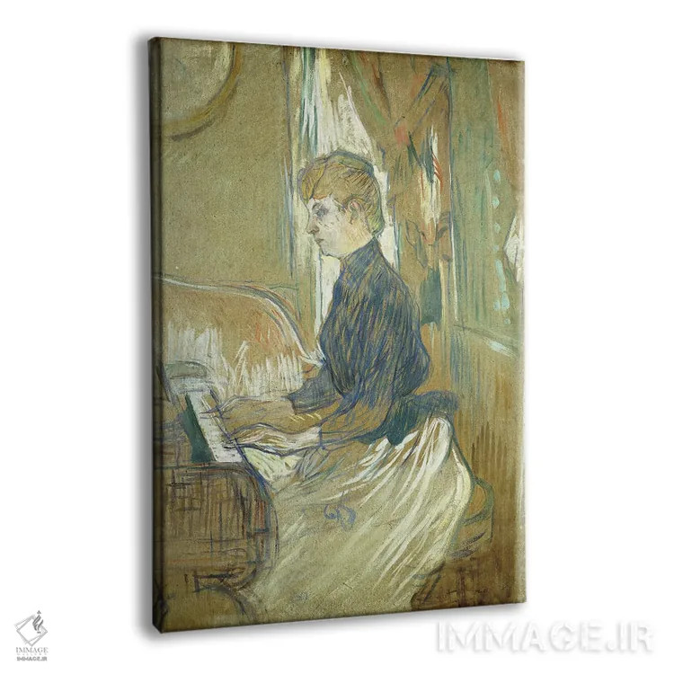 تابلو Madame Juliette Pascal In The Salon Of The Chateau De Malrome, 1896,پای پیانو، مادام ژولیت پاسکال در سالن قلعه مالروم، ۱۸۹۶ اثر آنری دو تولوز-لوترک - نمای پرسپکتیو محصول