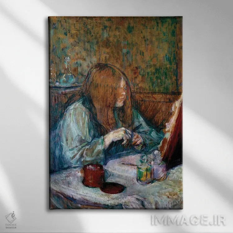 تابلو Madame Poupoule, 1898,سر میز آرایش، مادام پوپوول، ۱۸۹۸ اثر آنری دو تولوز-لوترک - نمای روبهرو روی دیوار