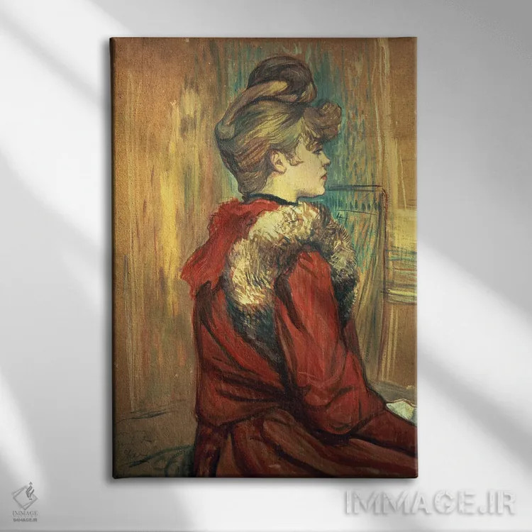 تابلو Mademoiselle Jeanne Fontaine, 1891,دختر با شال خز، دوشیزه ژان فونتن، ۱۸۹۱ اثر آنری دو تولوز-لوترک - نمای روبهرو روی دیوار