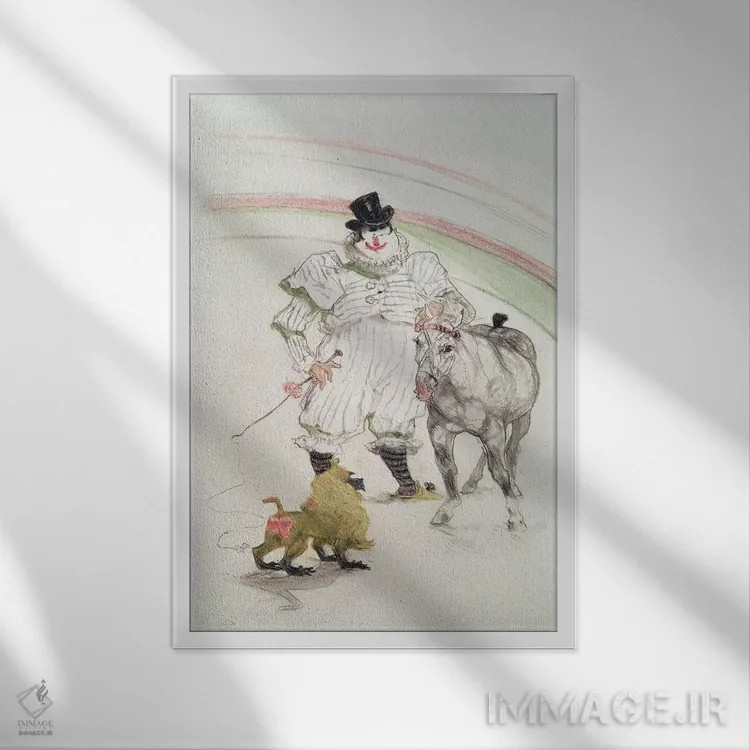 تابلو 1899,در سیرک: اجرای اسب و میمون، ۱۸۹۹ اثر آنری دو تولوز-لوترک - نمای قابدار سفید