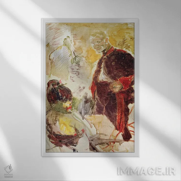 تابلو 1886,سرباز توپخانه و دختر، ۱۸۸۶ اثر آنری دو تولوز-لوترک - نمای قابدار سفید