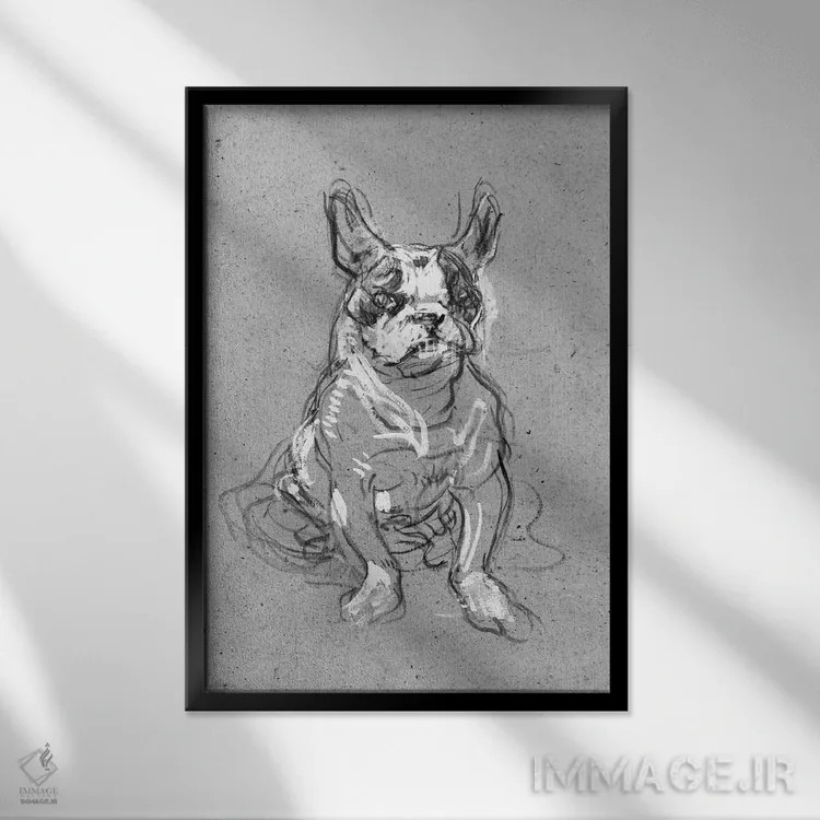 تابلو The Bulldog Of Madame Palmyre At La Souris, 1897,بوبول، بولداگ مادام پالمیر در لا سوریس، ۱۸۹۷ اثر آنری دو تولوز-لوترک - نمای قابدار مشکی