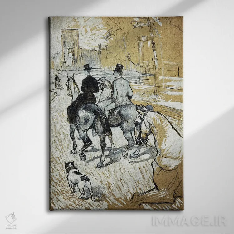 تابلو 1888,سوارکاران در مسیر جنگل بولوین، ۱۸۸۸ اثر آنری دو تولوز-لوترک - نمای روبهرو روی دیوار