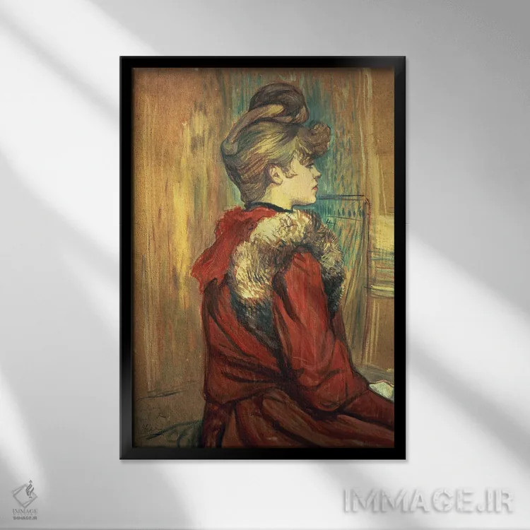 تابلو Mademoiselle Jeanne Fontaine, 1891,دختر با شال خز، دوشیزه ژان فونتن، ۱۸۹۱ اثر آنری دو تولوز-لوترک - نمای قابدار مشکی
