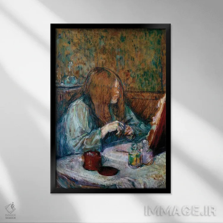 تابلو Madame Poupoule, 1898,سر میز آرایش، مادام پوپوول، ۱۸۹۸ اثر آنری دو تولوز-لوترک - نمای قابدار مشکی