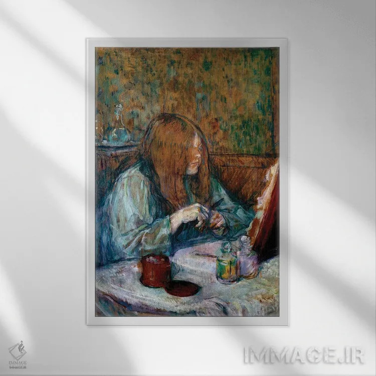 تابلو Madame Poupoule, 1898,سر میز آرایش، مادام پوپوول، ۱۸۹۸ اثر آنری دو تولوز-لوترک - نمای قابدار سفید