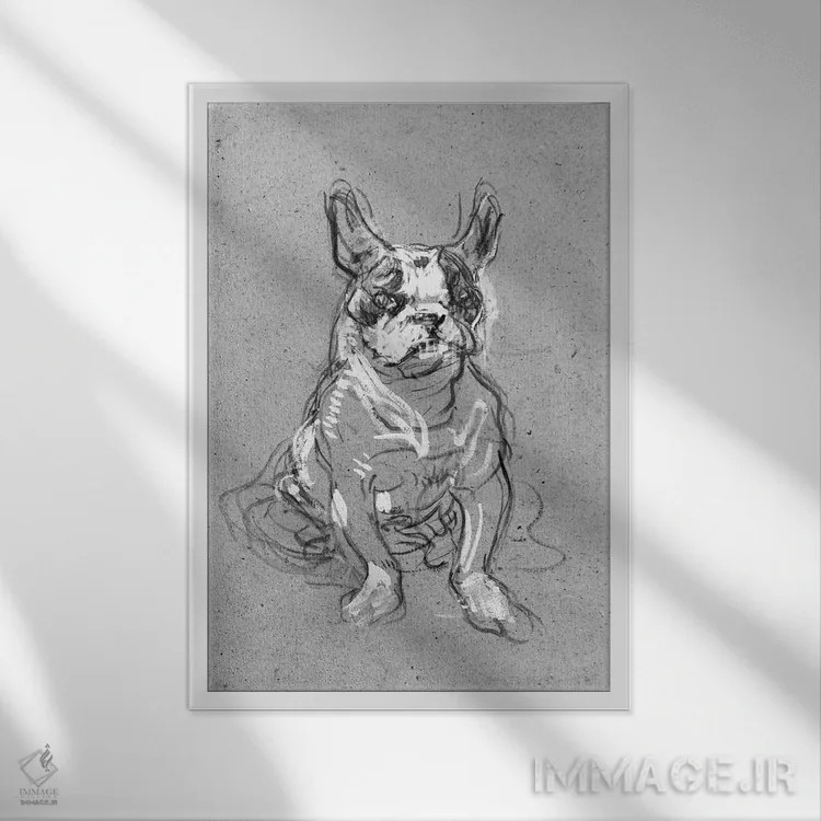 تابلو The Bulldog Of Madame Palmyre At La Souris, 1897,بوبول، بولداگ مادام پالمیر در لا سوریس، ۱۸۹۷ اثر آنری دو تولوز-لوترک - نمای قابدار سفید