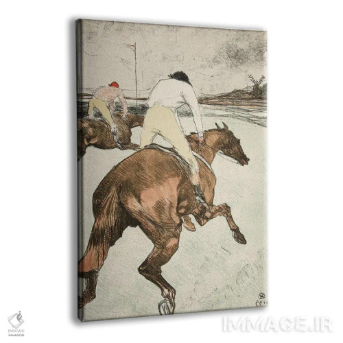 تابلو Pub. 1899,جوکی (سوارکار مسابقه)، اسبهای مسابقه، چاپ ۱۸۹۹ اثر آنری دو تولوز-لوترک - نمای پرسپکتیو محصول