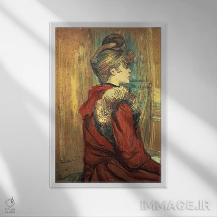 تابلو Mademoiselle Jeanne Fontaine, 1891,دختر با شال خز، دوشیزه ژان فونتن، ۱۸۹۱ اثر آنری دو تولوز-لوترک - نمای قابدار سفید