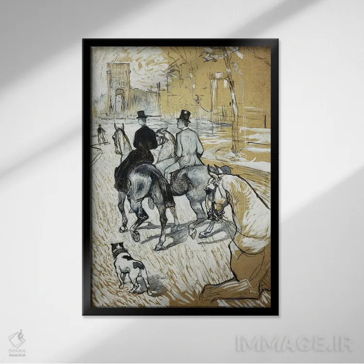 تابلو 1888,سوارکاران در مسیر جنگل بولوین، ۱۸۸۸ اثر آنری دو تولوز-لوترک - نمای قابدار مشکی