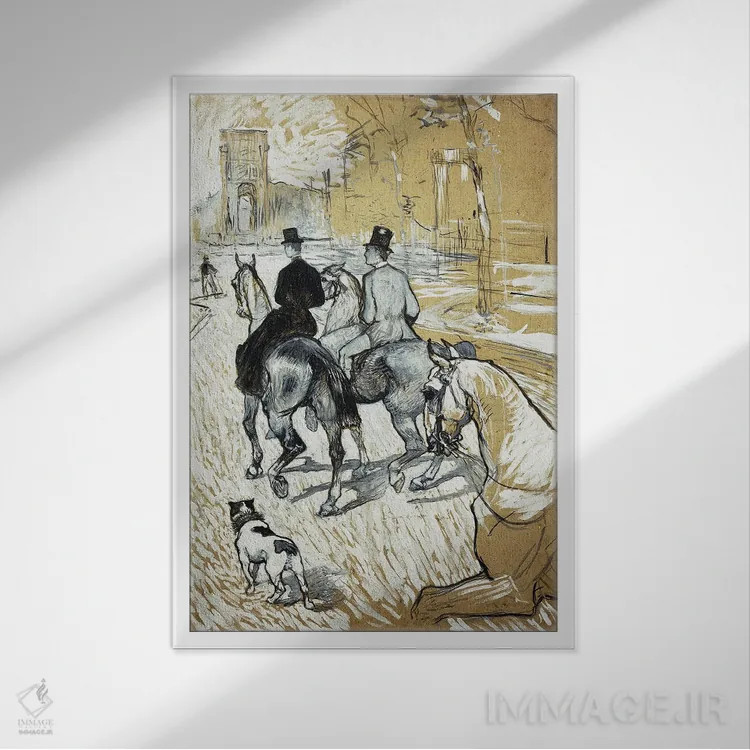 تابلو 1888,سوارکاران در مسیر جنگل بولوین، ۱۸۸۸ اثر آنری دو تولوز-لوترک - نمای قابدار سفید