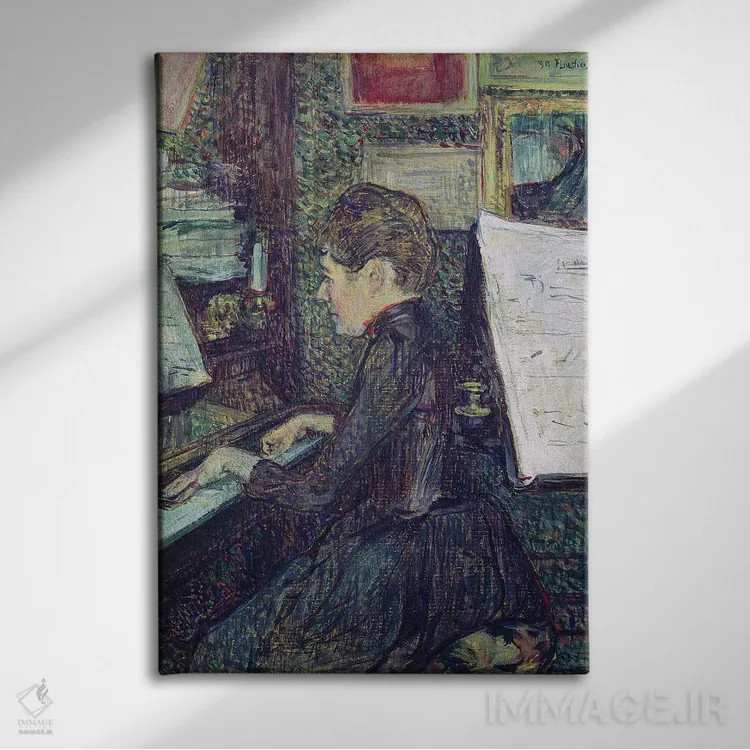 تابلو 1890,دوشیزه دیهو کنار پیانو، ۱۸۹۰ اثر آنری دو تولوز-لوترک - نمای روبهرو روی دیوار