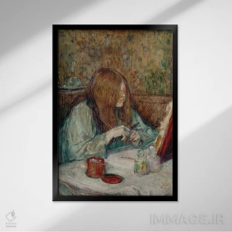 تابلو 1898,مادام پوپوول سر میز آرایش، ۱۸۹۸ اثر آنری دو تولوز-لوترک - نمای قابدار مشکی