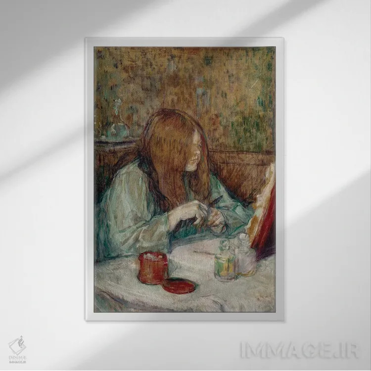 تابلو 1898,مادام پوپوول سر میز آرایش، ۱۸۹۸ اثر آنری دو تولوز-لوترک - نمای قابدار سفید