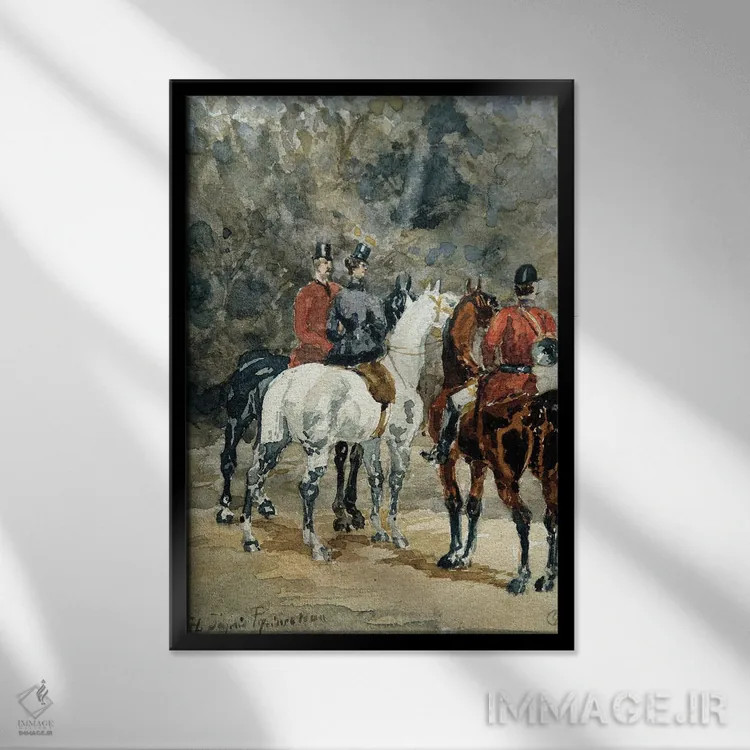 تابلو 1878,گردهمایی سوارکاران شکارچی، ۱۸۷۸ اثر آنری دو تولوز-لوترک - نمای قابدار مشکی