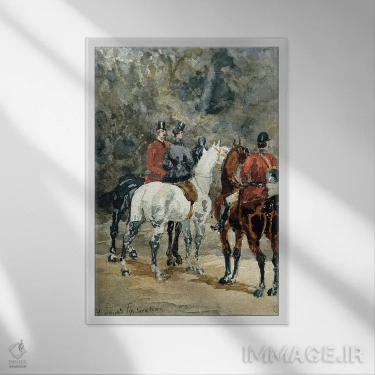 تابلو 1878,گردهمایی سوارکاران شکارچی، ۱۸۷۸ اثر آنری دو تولوز-لوترک - نمای قابدار سفید