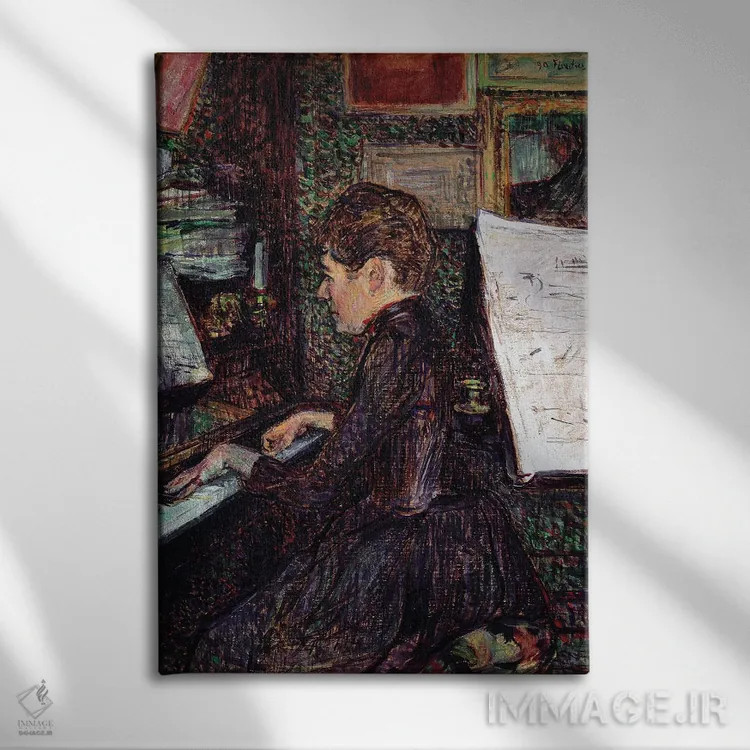 تابلو 1890,خانم دیهو کنار پیانو، ۱۸۹۰ اثر آنری دو تولوز-لوترک - نمای روبهرو روی دیوار