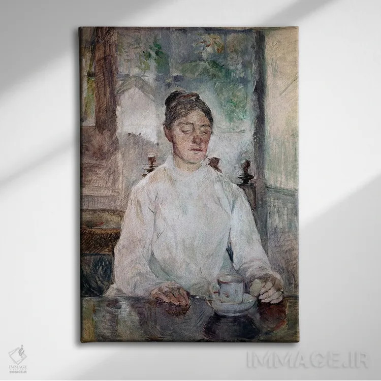 تابلو Countess Adele de Toulouse Lautrec, Having Breakfast At The Chateau de Malrome, 1881-83,مادر هنرمند، کنتس آدل دو تولوز-لوتراک، در حال صبحانه در قلعه مالروم، ۱۸۸۱–۸۳ اثر آنری دو تولوز-لوترک - نمای روبهرو روی دیوار