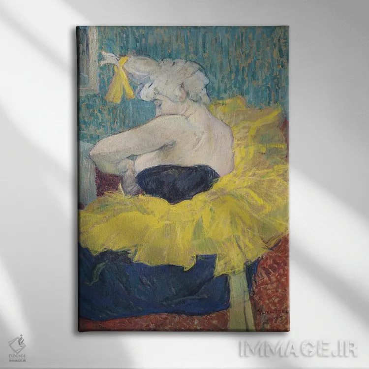 تابلو 1895,دلقک زن شا-او-کائو با لباس رقص باله، ۱۸۹۵ اثر آنری دو تولوز-لوترک - نمای روبهرو روی دیوار