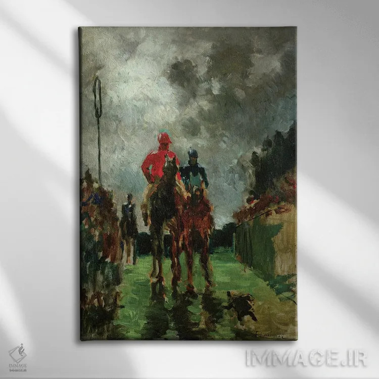تابلو 1882,جوکیها (سوارکاران مسابقه)، ۱۸۸۲ اثر آنری دو تولوز-لوترک - نمای روبهرو روی دیوار