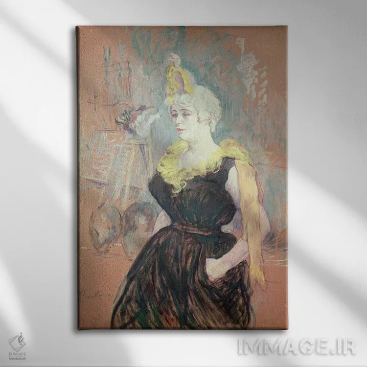 تابلو دلقک زن "شا-او-کائو" اثر آنری دو تولوز-لوترک - نمای روبهرو روی دیوار
