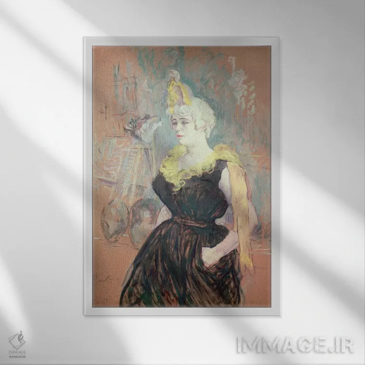 تابلو دلقک زن "شا-او-کائو" اثر آنری دو تولوز-لوترک - نمای قابدار سفید