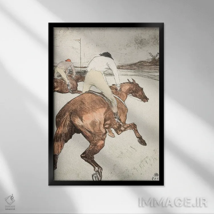 تابلو 1899,جوکی (سوارکار مسابقه)، ۱۸۹۹ اثر آنری دو تولوز-لوترک - نمای قابدار مشکی