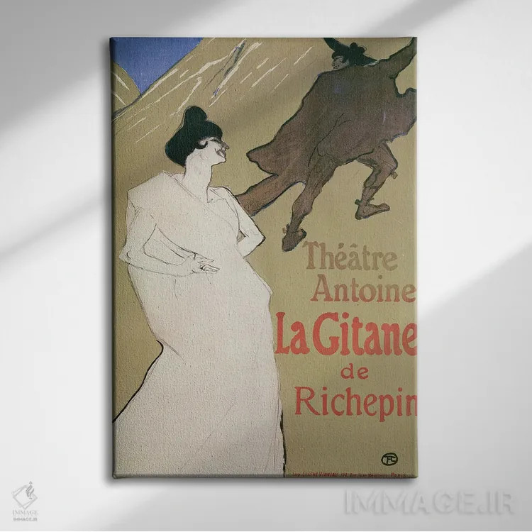 تابلو Richepin'S The Gitane , 1900,تئاتر آنتوان، نمایش "ژیپسی" اثر ریشپن، ۱۹۰۰ اثر آنری دو تولوز-لوترک - نمای روبهرو روی دیوار