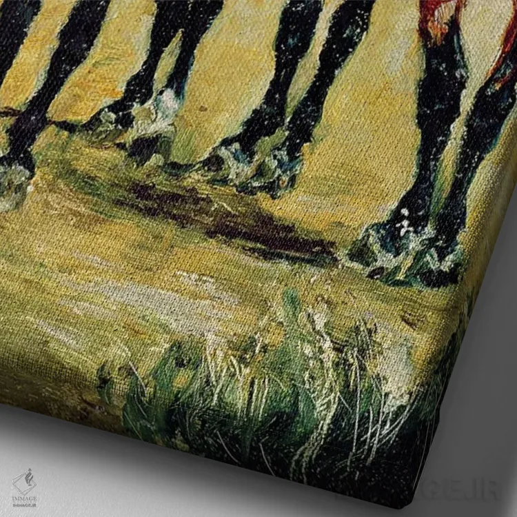 تابلو 1880,دو اسب و یک اسبدار، ۱۸۸۰ اثر آنری دو تولوز-لوترک - نمای نزدیک بافت بوم